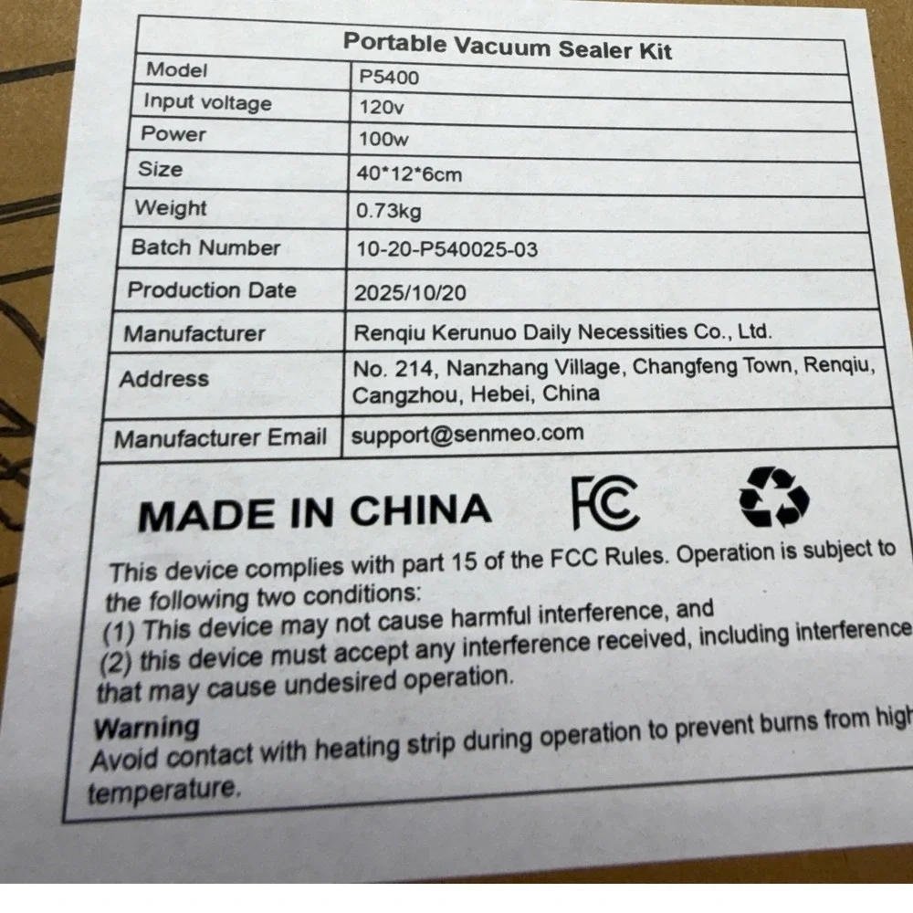 Portable‎ Vacuum Sealer Machine P5400 100W Food Preservation Kit 120V New